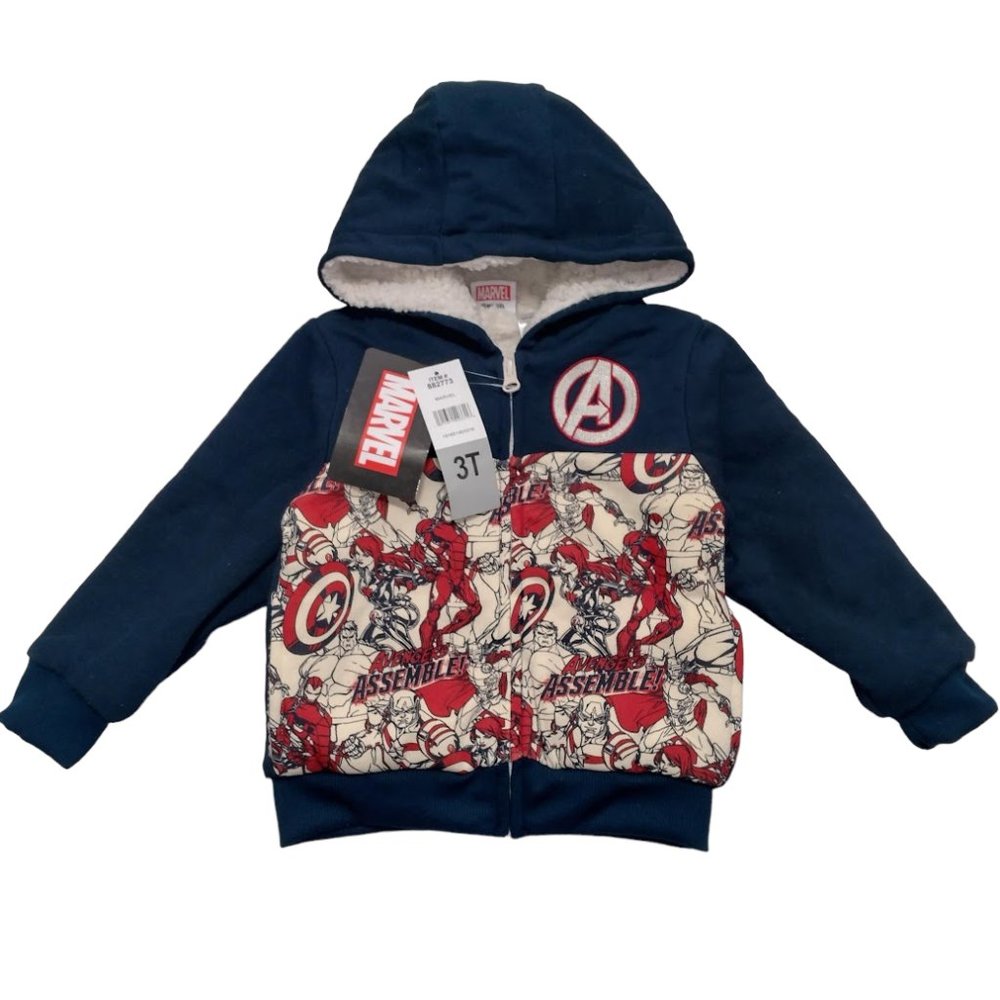 Boys Marvel Avengers Sherpa Plush Hoodie Jacket NWT Size 3T